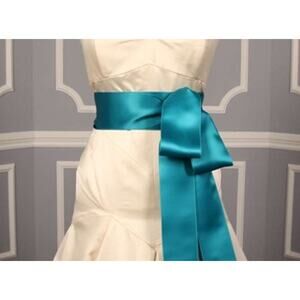 Deep Turquoise Swiss Double Faced Satin Sash Belt for Bridal Wedding Formal Gown